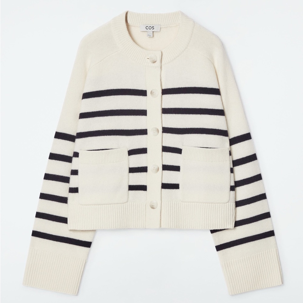 COS Wool Crew-Neck Striped Cardigan - sz S